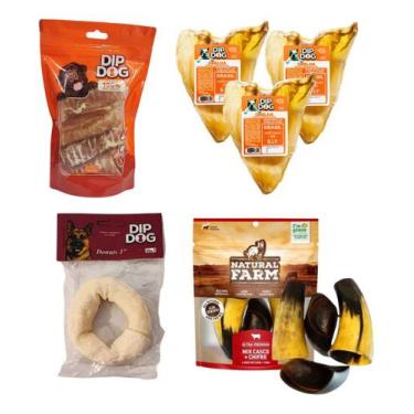 Imagem de Kit 3 Orelha Bovina Desidratada Casco Chifre Donuts Traqueia - dip dog