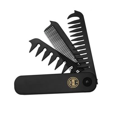 Imagem de Pente de dentes largos de plástico dobrável 3 em 1 pente de barba multifuncional ferramenta de modelagem de aparador de cabelo