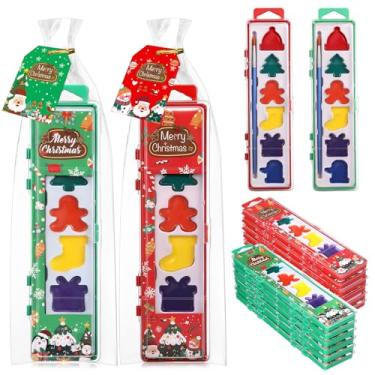 Imagem de Watersay 12 Pack Merry Christmas Watercolor Paint Set Bulk 6 Colors Washable Christmas Water Color Paint with Paintbrush Gift Card for Xmas Holiday Classroom Exchange Gifts Party Favors Prizes