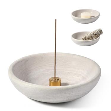 Imagem de Koville Suporte de incenso de mármore natural, suporte de incenso para palitos com 9 furos, queimador de incenso feito à mão, apanhador de cinzas para meditação, ioga, spa, abeto bálsamo/palo santo