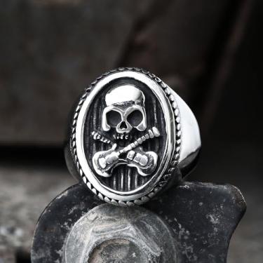 Imagem de Anel masculino de aço inoxidável de caveira e guitarra – Joias robustas de rock & roll, durável e elegante, ótimo para amantes de música – Design unissex de caveira e guitarra tamanho 7-13, Aço