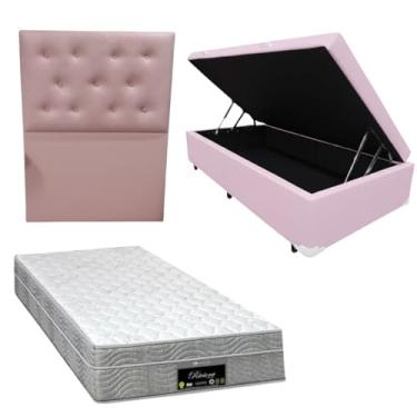 Imagem de Cama Box Baú Blindada com RivIera Molas Ensacadas 25cm de altura + Cabeceira Botonê (CORINO ROSA, Solteiro)