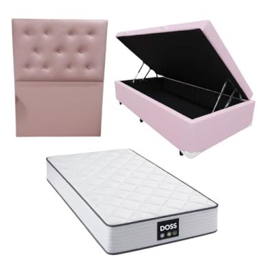 Imagem de Cama Box Baú Blindada com Colchão Doss Molas Ensacadas 30cm + Cabeceira Botonê (CORINO ROSA, Solteiro)