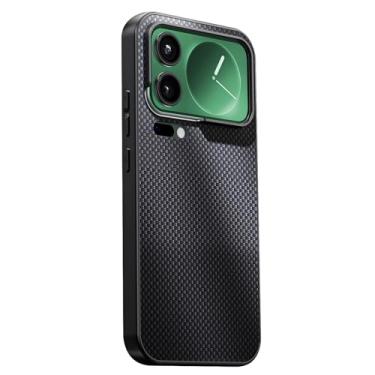 Imagem de HAOMRIYL Capa de couro para Xiaomi 17 Pro Max/17 Pro/17, capa traseira de telefone magnética forte proteção de lente de câmera capa de textura de fibra de carbono, preta, 17 Pro