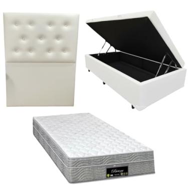 Imagem de Cama Box Baú Blindada com RivIera Molas Ensacadas 25cm de altura + Cabeceira Botonê (CORINO BRANCO, Solteiro)