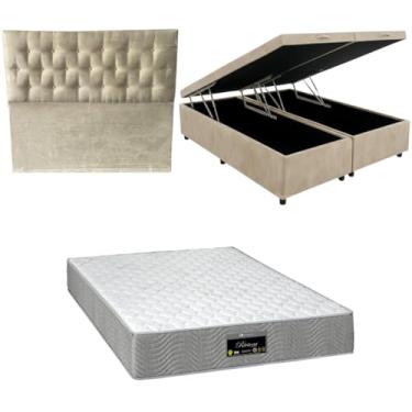 Imagem de Cama Box Baú Bipartida Blindada com Colchão RivIera Molas Ensacadas 25cm + Cabeceira Botonê (SUEDE BEGE, Queen)