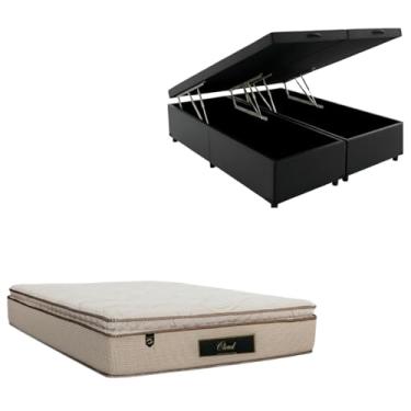 Imagem de Cama Box Baú Bipartida Blindada com Colchão Cloud Molas Ensacadas C/Pillowtop 32cm (CORINO PRETO, Queen)