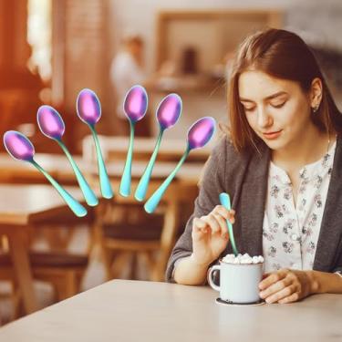 Imagem de Colheres de café expresso Demitasse, mini colher de café, colheres pequenas de aço inoxidável para sobremesa, chá, conjunto de 6