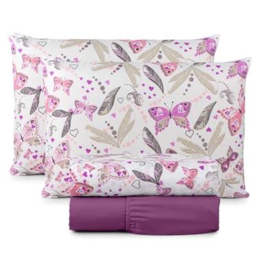 Imagem de Jogo de Lençol Casal Padrão 04 Peças 200 Fios Cama Box Estampado Toque Aveludado Macio(Violet)