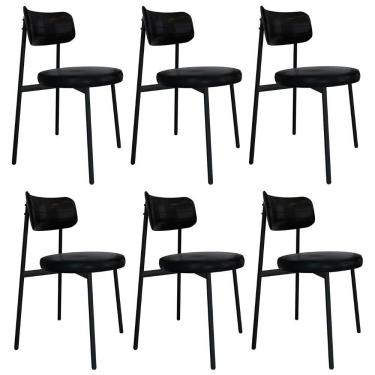 Imagem de Cadeira De Jantar Estofada Kit 6 Nyka M25 Sintético Preto - Mpozenato