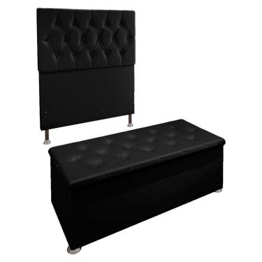Imagem de Kit Cabeceira e Calçadeira Baú Solteiro 0,90m Suede Preto