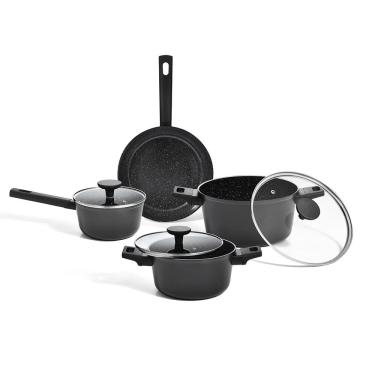 Imagem de jogo panelas antiaderente de cerâmica indução 4 peças cor cinza mou chia - oikos