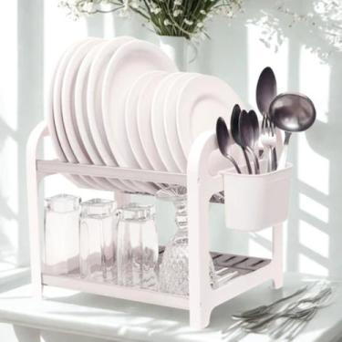 Imagem de Escorredor de Louça 12 Pratos Branco em aço Inox com Porta Talher Orga