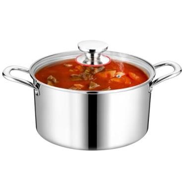 Imagem de Homikit Panela de aço inoxidável de três camadas, panela grande de 7,5 litros com tampa de vidro, panela de sopa de indução de cozinha com alça dupla para fogões elétricos a gás, pode ir ao forno e à