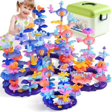 Imagem de Doloowee 156 peças de brinquedos de construção de jardim de flores para meninas de 3, 4, 5, 6, 7 e 8 anos de idade, brinquedos de empilhamento de corais marinhos faça-você-mesmo, brinquedos educativos