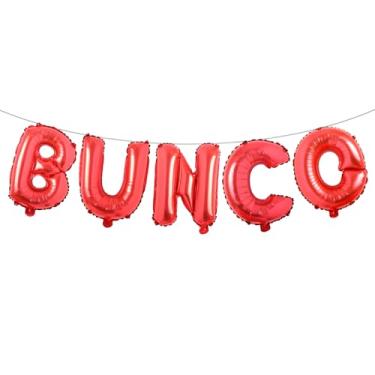 Imagem de Decorações Bunco: Banner de balões de folha de letra de 40,6 cm, suprimentos de festa Bunco, complete seu kit de jogo Bunco (BUNCO vermelho)