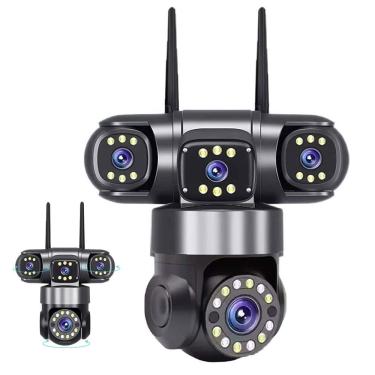 Imagem de Camera De Segurança 4 Lentes Wifi Hd 360 Graus Ptz App Grava Voz Sensor Movimento Audio Microfone Vigilancia