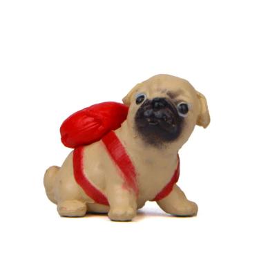 Imagem de Estátua de jardim, pug fofo com mochila vermelha, escultura em resina de 3 cm