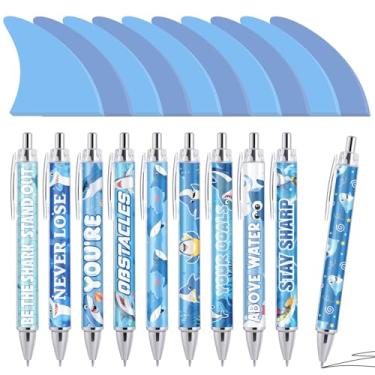 Imagem de Conjunto de canetas esferográficas de tubarão, decorações de festa com palavras inspiradoras, lembrancinhas fofas de festa de aniversário de tubarão do oceano para decoração de aniversário com tema de