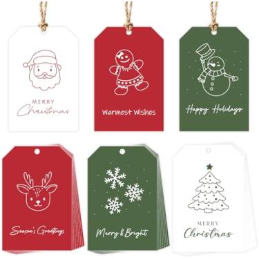 Imagem de Etiquetas de presente de Natal modernas, 48 peças de etiquetas de papel de Natal com cordão, etiquetas de nome de 5 cm x 7,6 cm para personalizar presentes de Natal, caixas de presente, decoração, 6