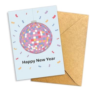 Imagem de Cartão de Feliz Ano Novo Design Bola de Discoteca Colorido Tema Festa de Confetes Divertido Saudação para Amigos Família Colegas de Trabalho Retro Dança Inspirada Ano Novo 2026 Cartão 14 x 20 cm