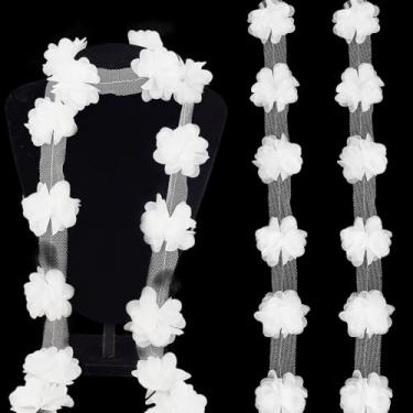 Imagem de letsinstyle 10 metros de acabamento de renda de poliéster flor 3D, fita de acabamento de borda de renda floral bordada, fitas decorativas de chiffon bordadas para costura, artesanato, casamento