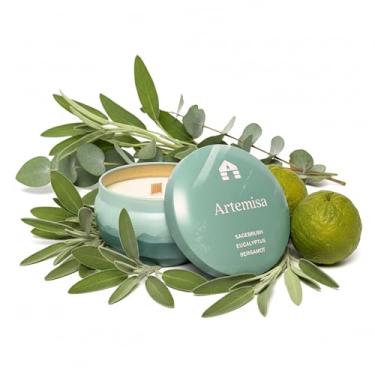 Imagem de Vela perfumada Bluecorn Aromática, artemísia, bergamonta e eucalipto, cera de coco vegana, queima limpa e vela de longa duração, decoração de quarto, presentes de Natal para mulheres e homens, feito