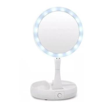 Imagem de Espelho de maquilhagem de mesa com ampliação de 10x e luz LED, dobrável