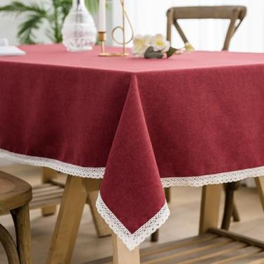 Imagem de Toalha de mesa de linho para mesas retangulares, toalha de mesa de tecido de cor sólida com borda de renda, pesada texturizada, toalha de mesa lavável sem rugas para cozinha, festa, decoração de casa