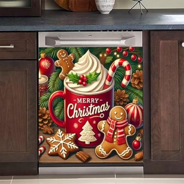 Imagem de BVBOX Capa magnética de Natal para lava-louças 58 cm x 66 cm, capas magnéticas reutilizáveis para geladeira, ímãs de lava-louças capa decorativa para porta de geladeira adesivos de painel (coco)