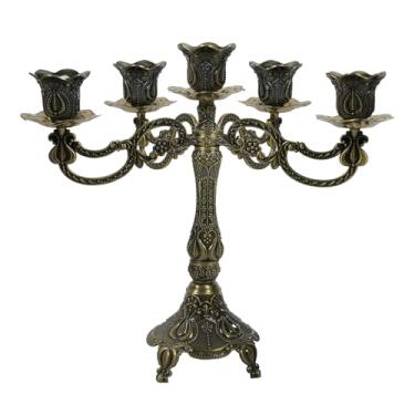 Imagem de Suporte de castiçal de metal com 5 candelabros para casamentos, igrejas, Halloween, Natal, festa de aniversário (A-Bronze)