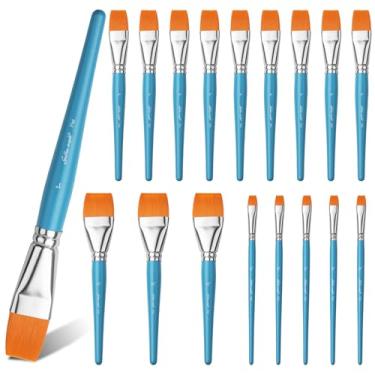 Imagem de Pincéis planos para pintura acrílica, 18 pincéis de tinta de bordo dourado para pintura acrílica, aquarela a óleo e tela, incluindo 3 peças de 3,8 cm, 5 peças de 2,5 cm, 10 pincéis planos de 2,5 cm