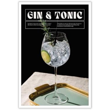 Imagem de Pôster moderno de coquetel gin tônico tema de verão bebidas frias arte de parede em tela engraçada um aperitivo com pepino e alecrim impressões pintura para casa quarto dormitório decoração de parede