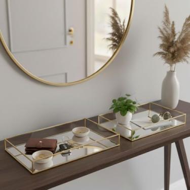 Imagem de Conjunto 2 Peças Bandejas Espelhadas Douradas Metalizadas – Decoração, Cosméticos e Organização de Ambientes (Grande)