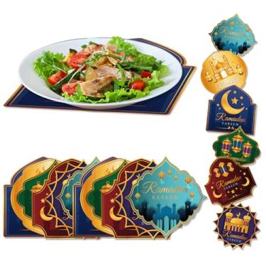 Imagem de Jogo americano de papel Ramadã descartável decorativo colorido tapetes de mesa seis estilos para Ramadã Mubarak Eid aniversário casamento jantar suprimentos decoração de mesa (pacote com 30)