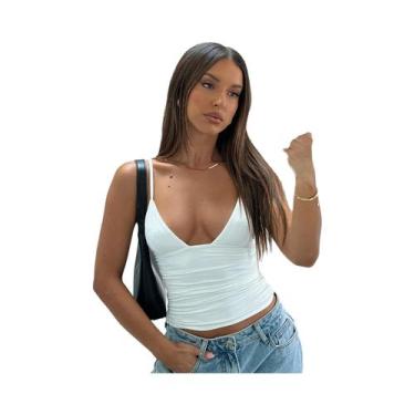 Imagem de Top Cropped Feminino Slim Fit Com Decote Em V E Franzido Estilo Y2K Ca