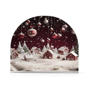 Imagem de Qilmy Suporte de guardanapo de sinos de Natal para mesas, porta-guardanapos de papel de prato acrílico elegante, dispensador de papel de seda independente moderno para sala de jantar, sala de estar