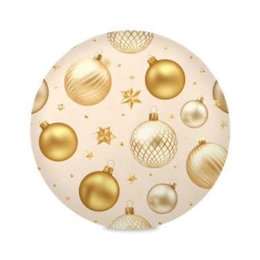 Imagem de Wassud Jogo americano bolas douradas de Natal tapetes de mesa redondos para cozinha e jantar tapetes laváveis resistentes ao calor decoração de mesa 39 cm