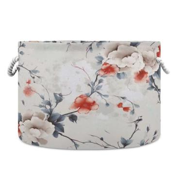 Imagem de WELLDAY Cesta de corda de algodão flores orientais cesta de lavanderia de bebê para sala de estar, lavanderia, berçário, travesseiros, decoração de casa