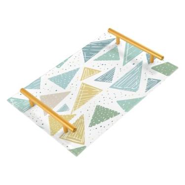 Imagem de Wassud Bandeja de banheiro com triângulos coloridos pastel, bandejas de perfume, alça de maquiagem, cômoda, quarto, cozinha, bancada, mesa, 30 x 20 cm