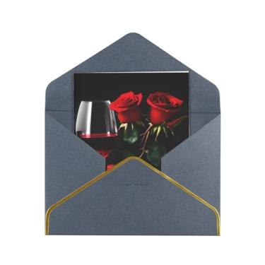 Imagem de SKKNT Cartões de felicitações para todas as ocasiões com estampa romântica para amantes de rosas vermelhas e vinho versáteis com envelopes 11,4 x 15,2 cm
