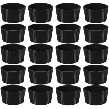 Imagem de Conjunto 20 Ramekins Plástico Pretos Canelados 200ml Pote Molho Uno Co