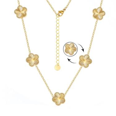 Imagem de UOOANUO Colar de trevo feminino banhado a ouro 18K de aço inoxidável com quatro folhas, joia delicada e simples da sorte, one size, Aço inoxidável, Sem Pedra Preciosa