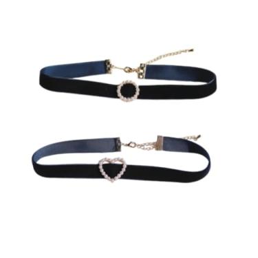 Imagem de Kysin Chiys Conjunto de 2 peças de gargantilhas de veludo vermelho preto dos anos 90 grosso e fino tubo de coração círculo de coração colar gótico para mulheres, 6 cm, Zinco, Sem Pedra Preciosa