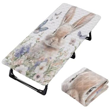 Imagem de Burbuja Lençol de berço de flores de coelho em aquarela para crianças, lençol de cochilo acolchoado portátil com faixa elástica para meninas e meninos, lavável na máquina, 63,5 x 127 cm