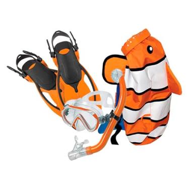 Imagem de Mares Head 480315SFCLFSM Conjunto premium de máscara de snorkel e nadadeiras para jovens Sea Pals com lente de vidro temperado, laranja, tamanho médio, peixe-palhaço, pequeno/9-13