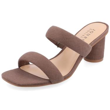 Imagem de Journee Collection Womens Double Strap Puff Linen Slip On Round Covered Heel Open Square Toe Aniko Tru Comfort Sandals Brown 8 Medium WOMENS US