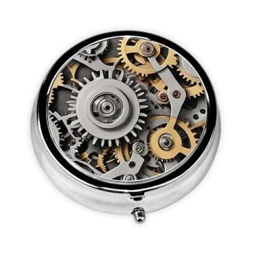 Imagem de LANJINDENG Organizador de comprimidos de metal – Mini estojo redondo de 3 compartimentos para bolso e bolsa, suporte portátil de vitaminas, design fácil de abrir para viagens - Equipamento mecânico