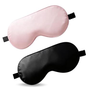 Imagem de Bestac Máscara de dormir (pacote com 2) - alça ajustável, 100% de bloqueio de luz, reduz olhos inchados (rosa + preto)