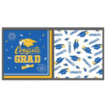 Imagem de AnyDesign Guardanapos de papel de graduação guardanapos de almoço azul dourado parabéns graduado boné diploma descartável sobremesa jantar toalhas de mão para graduações suprimentos de festa decoração